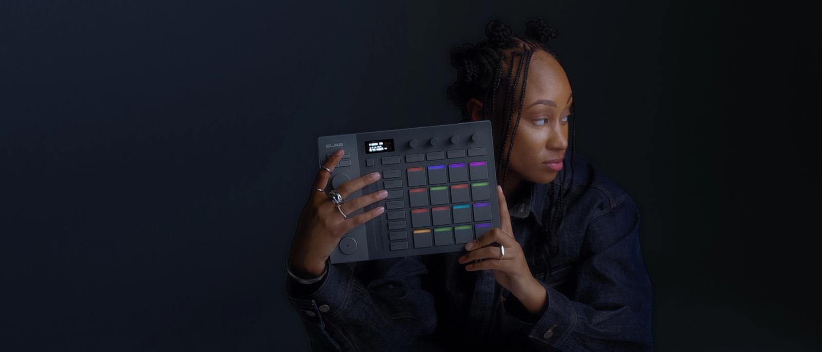 Producer TRAKGIRL featured in a testimonial quote about using Serato SLAB, Studio-native MIDI Pad controller.