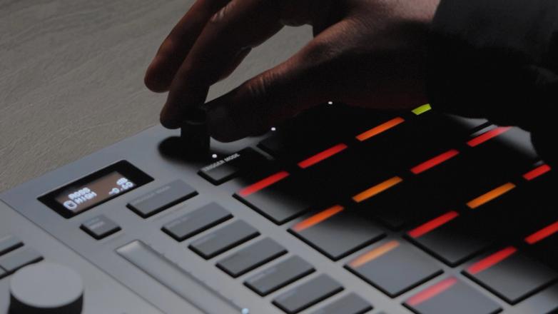 Close-up of Serato SLAB, a Studio-native MIDI pad controller, showing Parameter mode.