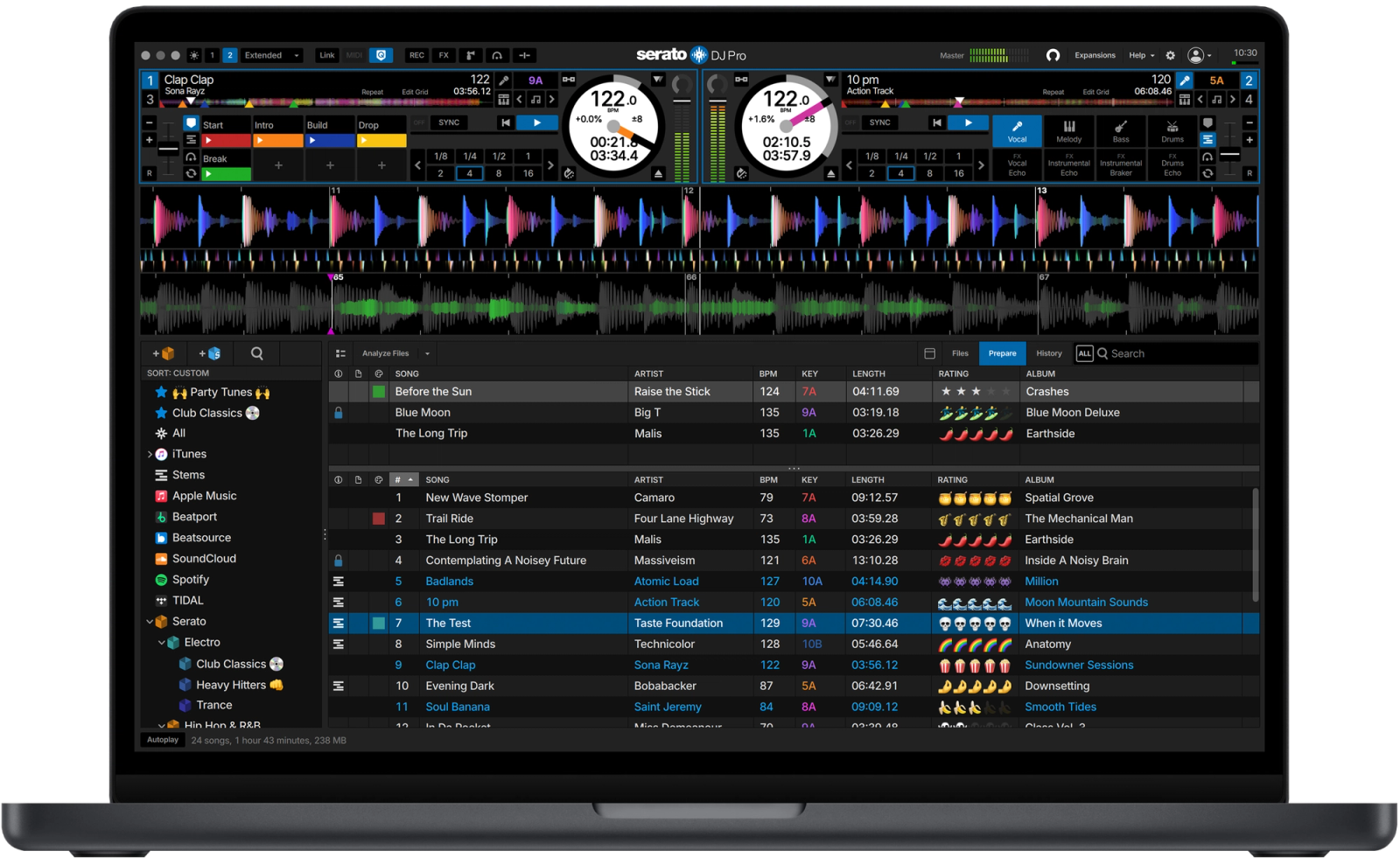 The DJ Pro GUI prepare window in Serato's top pro DJ software helps ensure a seamless performance.