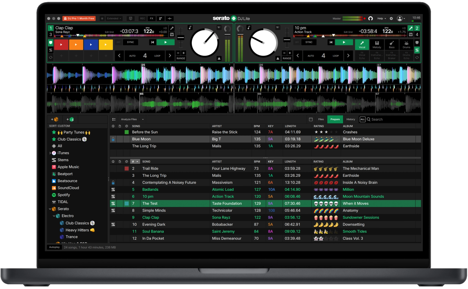 The DJ Lite GUI prepare window in Serato's top best DJ software for beginners and pros.